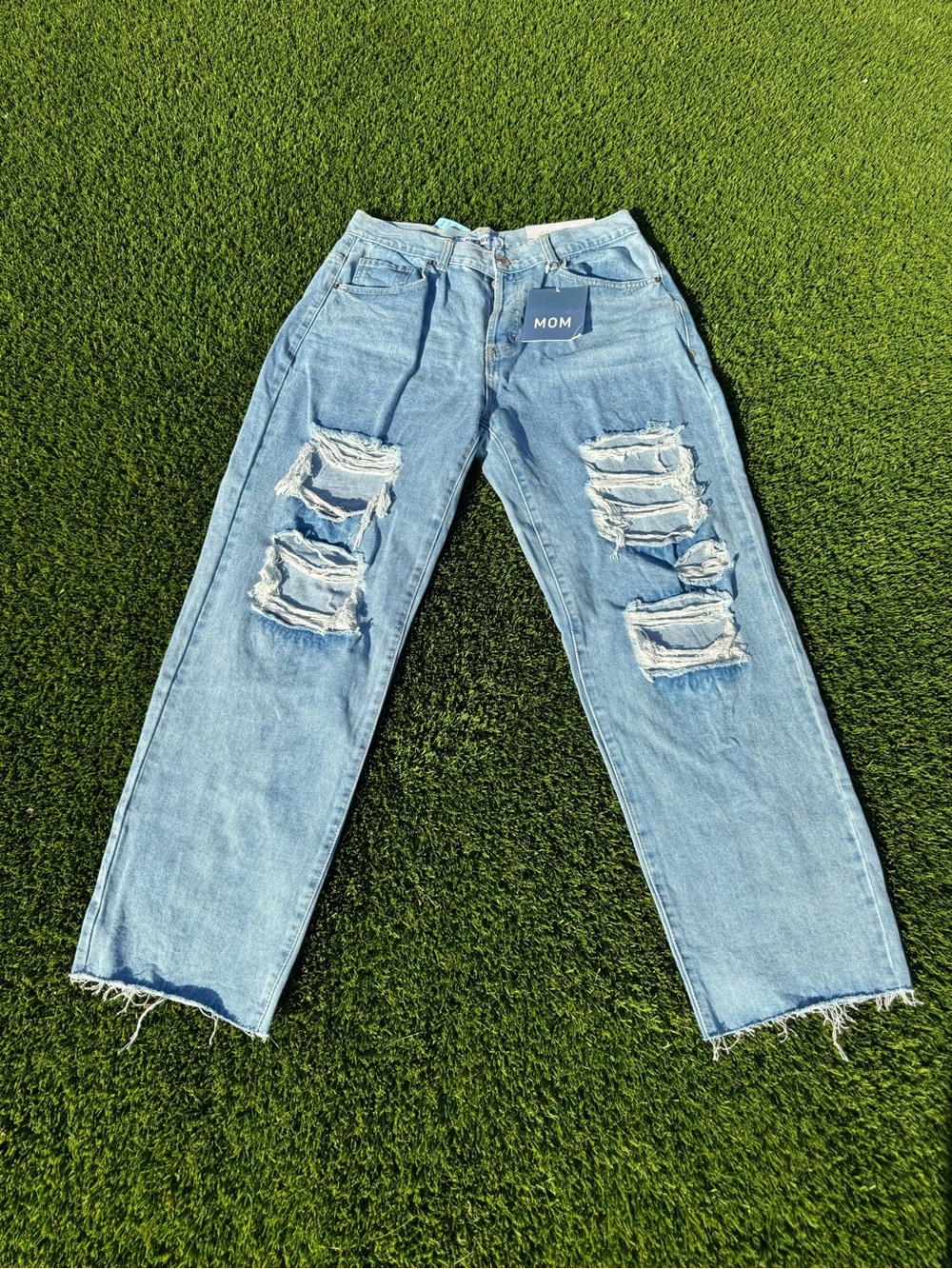 Casual Light Blue Distressed Mom Jeans
